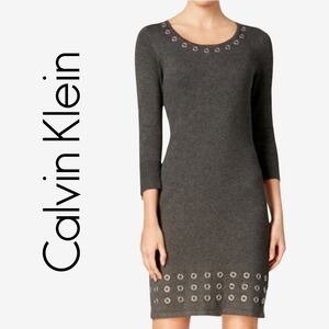 NEW - Calvin Klein Charcoal Grommet Long Sleeve Midi Dress Size M